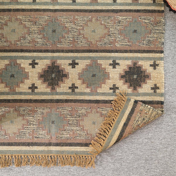 Rustic Geometric Bohemian Flatweave Area Rug - Earth Tone Southwest Tribal Accent Mat