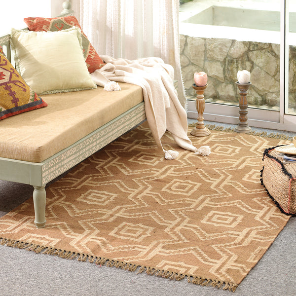 Handwoven Geometric Wool & Jute Flatweave Area Rug | Modern Boho Handmade Carpet for Living Room & Bedroom