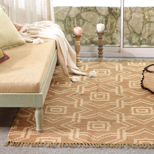 Handwoven Geometric Wool & Jute Flatweave Area Rug | Modern Boho Handmade Carpet for Living Room & Bedroom