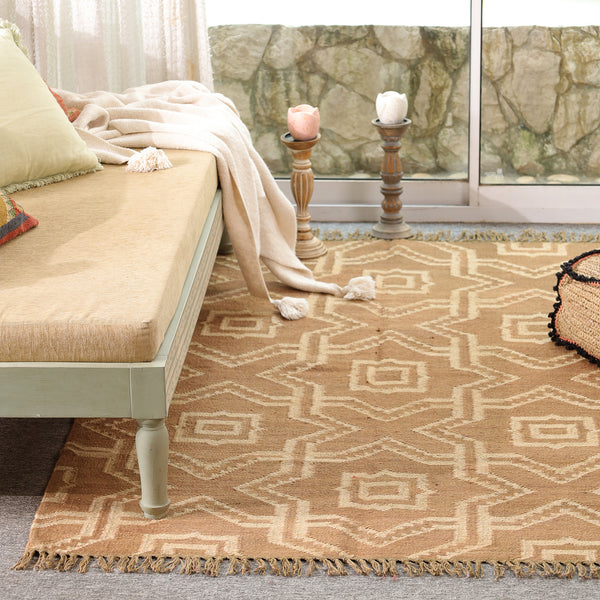 Handwoven Geometric Wool & Jute Flatweave Area Rug | Modern Boho Handmade Carpet for Living Room & Bedroom