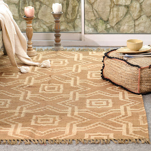 Handwoven Geometric Wool & Jute Flatweave Area Rug | Modern Boho Handmade Carpet for Living Room & Bedroom