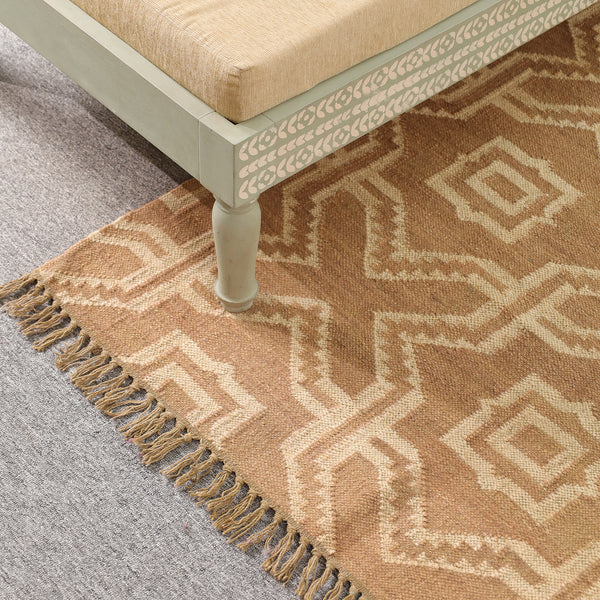 Handwoven Geometric Wool & Jute Flatweave Area Rug | Modern Boho Handmade Carpet for Living Room & Bedroom