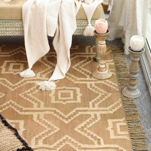 Handwoven Geometric Wool & Jute Flatweave Area Rug | Modern Boho Handmade Carpet for Living Room & Bedroom