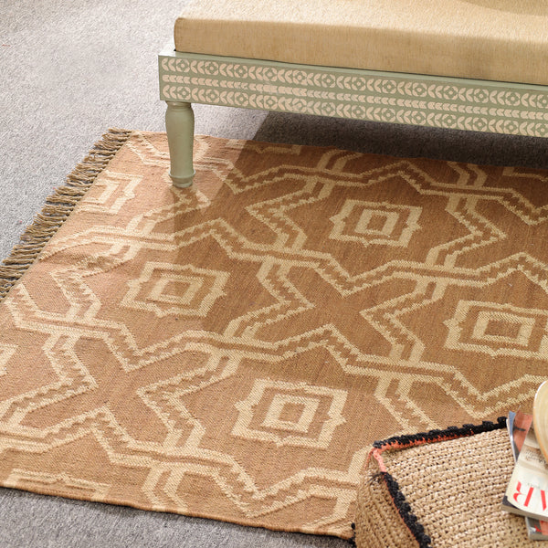 Handwoven Geometric Wool & Jute Flatweave Area Rug | Modern Boho Handmade Carpet for Living Room & Bedroom