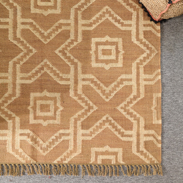 Handwoven Geometric Wool & Jute Flatweave Area Rug | Modern Boho Handmade Carpet for Living Room & Bedroom