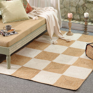 Handwoven Checkered Wool & Jute Area Rug | Modern Checkerboard Flatweave Rug | Handmade Natural Fiber Carpet