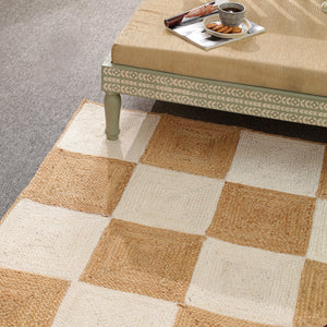 Handwoven Checkered Wool & Jute Area Rug | Modern Checkerboard Flatweave Rug | Handmade Natural Fiber Carpet