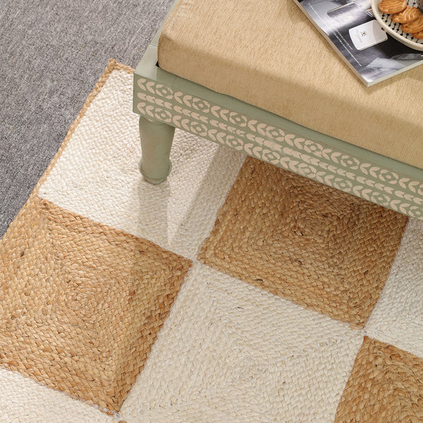 Handwoven Checkered Wool & Jute Area Rug | Modern Checkerboard Flatweave Rug | Handmade Natural Fiber Carpet