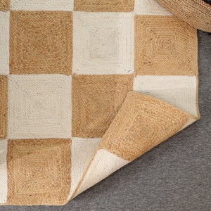 Handwoven Checkered Wool & Jute Area Rug | Modern Checkerboard Flatweave Rug | Handmade Natural Fiber Carpet
