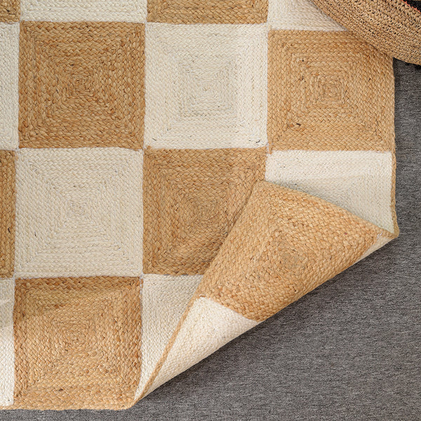 Handwoven Checkered Wool & Jute Area Rug | Modern Checkerboard Flatweave Rug | Handmade Natural Fiber Carpet