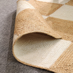 Handwoven Checkered Wool & Jute Area Rug | Modern Checkerboard Flatweave Rug | Handmade Natural Fiber Carpet