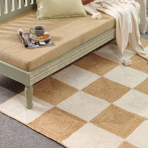 Handwoven Checkered Wool & Jute Area Rug | Modern Checkerboard Flatweave Rug | Handmade Natural Fiber Carpet