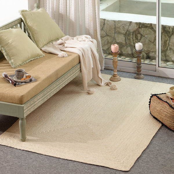 Handwoven Solid Ivory Wool & Jute Area Rug | Minimalist Flatweave Handmade Carpet | Natural Modern Rug