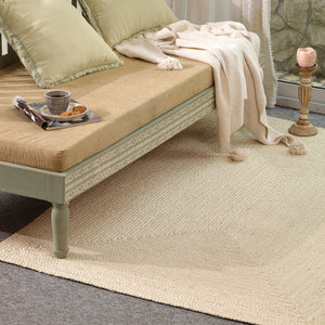 Handwoven Solid Ivory Wool & Jute Area Rug | Minimalist Flatweave Handmade Carpet | Natural Modern Rug