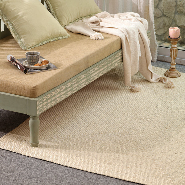Handwoven Solid Ivory Wool & Jute Area Rug | Minimalist Flatweave Handmade Carpet | Natural Modern Rug