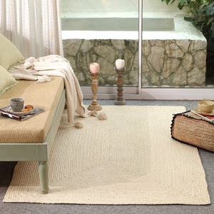 Handwoven Solid Ivory Wool & Jute Area Rug | Minimalist Flatweave Handmade Carpet | Natural Modern Rug