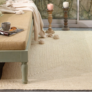 Handwoven Solid Ivory Wool & Jute Area Rug | Minimalist Flatweave Handmade Carpet | Natural Modern Rug