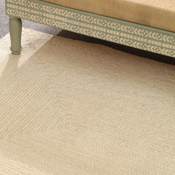 Handwoven Solid Ivory Wool & Jute Area Rug | Minimalist Flatweave Handmade Carpet | Natural Modern Rug