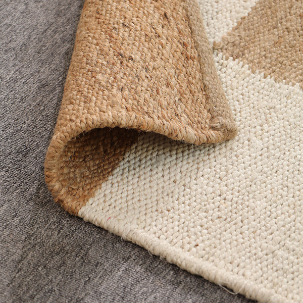 Handwoven Checkered Wool & Jute Area Rug | Beige & Ivory Checkerboard Flatweave Rug | Modern Handmade Carpet for Living Room & Bedroom