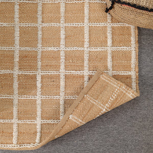 Handwoven Geometric Wool & Jute Area Rug | Beige & Ivory Grid Flatweave Rug | Modern Handmade Carpet