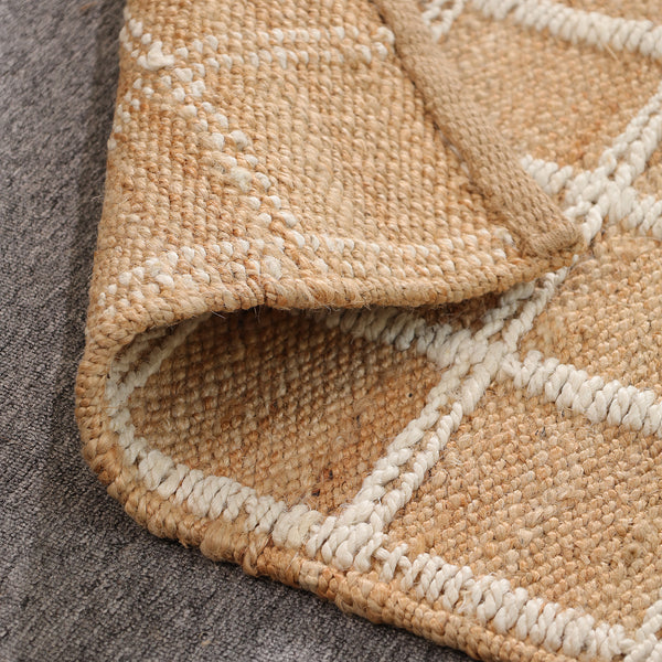 Handwoven Geometric Wool & Jute Area Rug | Beige & Ivory Grid Flatweave Rug | Modern Handmade Carpet