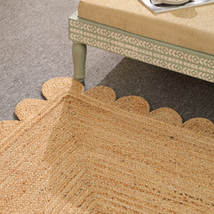 Handwoven Natural Jute Scalloped Area Rug | Eco-Friendly Handmade Braided Rug | Boho Farmhouse Floor Carpet