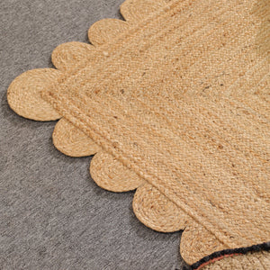 Handwoven Natural Jute Scalloped Area Rug | Eco-Friendly Handmade Braided Rug | Boho Farmhouse Floor Carpet