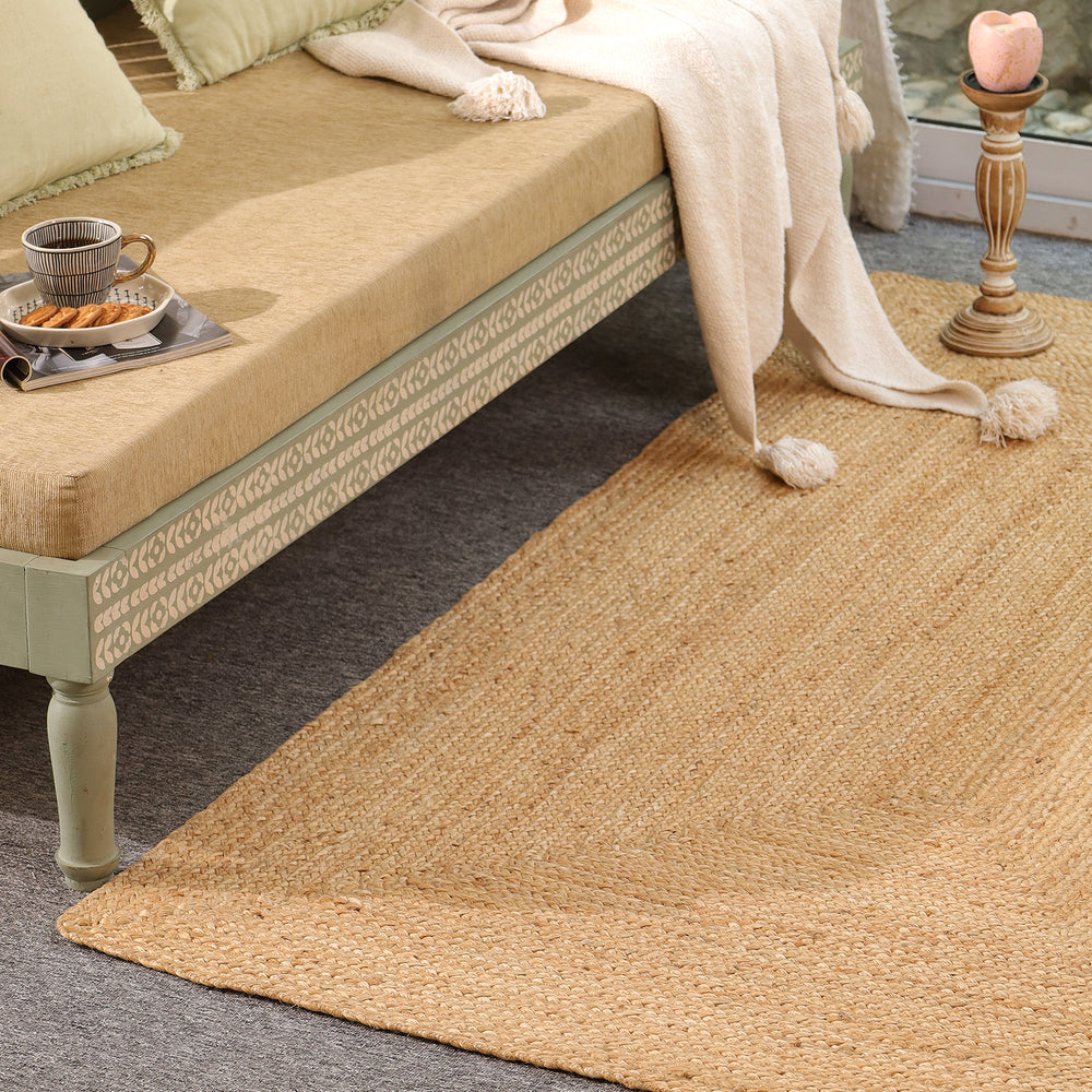 Handwoven Natural Jute Area Rug | Handmade Braided Flatweave Rug | Eco-Friendly Boho Floor Carpet for Living Room & Bedroom