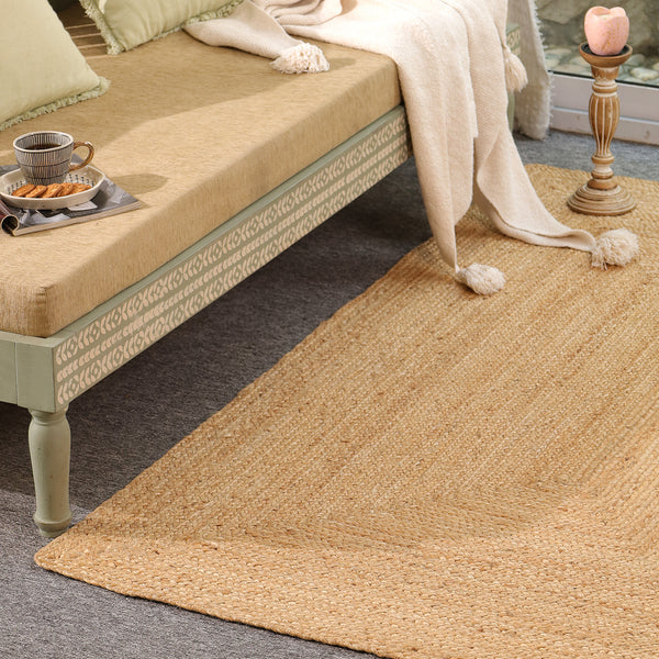 Handwoven Natural Jute Area Rug | Handmade Braided Flatweave Rug | Eco-Friendly Boho Floor Carpet for Living Room & Bedroom
