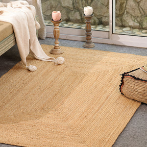 Handwoven Natural Jute Area Rug | Handmade Braided Flatweave Rug | Eco-Friendly Boho Floor Carpet for Living Room & Bedroom