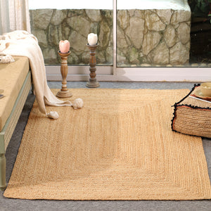 Handwoven Natural Jute Area Rug | Handmade Braided Flatweave Rug | Eco-Friendly Boho Floor Carpet for Living Room & Bedroom