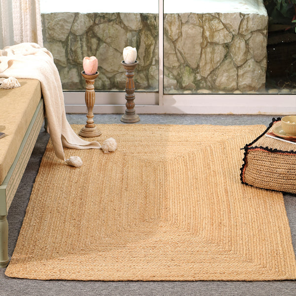 Handwoven Natural Jute Area Rug | Handmade Braided Flatweave Rug | Eco-Friendly Boho Floor Carpet for Living Room & Bedroom
