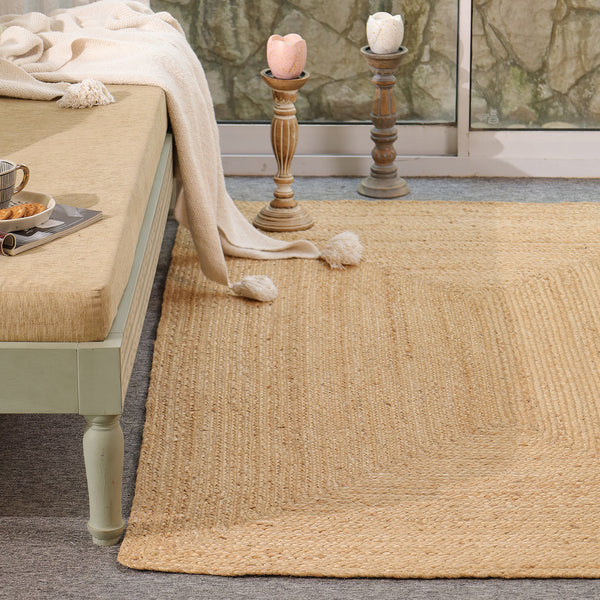 Handwoven Natural Jute Area Rug | Handmade Braided Flatweave Rug | Eco-Friendly Boho Floor Carpet for Living Room & Bedroom