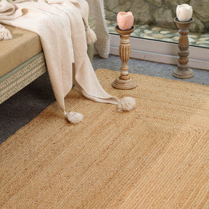 Handwoven Natural Jute Area Rug | Handmade Braided Flatweave Rug | Eco-Friendly Boho Floor Carpet for Living Room & Bedroom