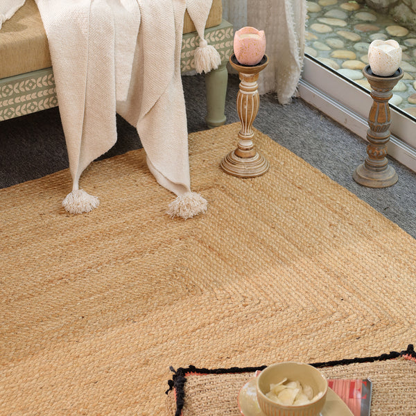Handwoven Natural Jute Area Rug | Handmade Braided Flatweave Rug | Eco-Friendly Boho Floor Carpet for Living Room & Bedroom