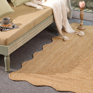 Handwoven Natural Jute Scalloped Edge Rug | Handmade Eco-Friendly Braided Area Rug | Boho Farmhouse Floor Carpet