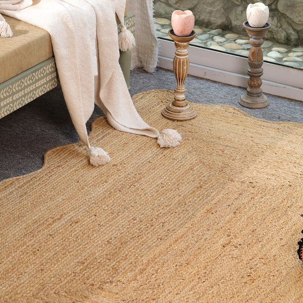 Handwoven Natural Jute Scalloped Edge Rug | Handmade Eco-Friendly Braided Area Rug | Boho Farmhouse Floor Carpet