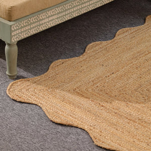 Handwoven Natural Jute Scalloped Edge Rug | Handmade Eco-Friendly Braided Area Rug | Boho Farmhouse Floor Carpet