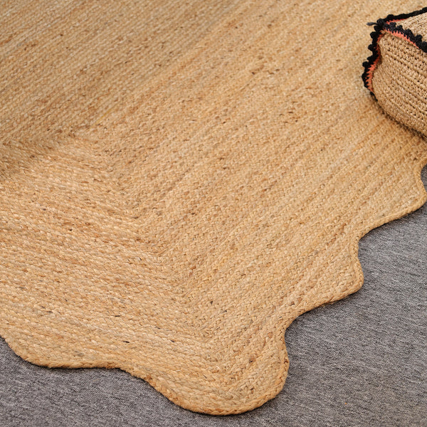 Handwoven Natural Jute Scalloped Edge Rug | Handmade Eco-Friendly Braided Area Rug | Boho Farmhouse Floor Carpet
