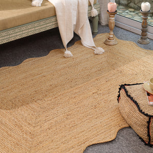 Handwoven Natural Jute Scalloped Edge Rug | Handmade Eco-Friendly Braided Area Rug | Boho Farmhouse Floor Carpet