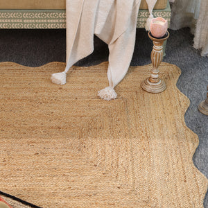 Handwoven Natural Jute Scalloped Edge Rug | Handmade Eco-Friendly Braided Area Rug | Boho Farmhouse Floor Carpet