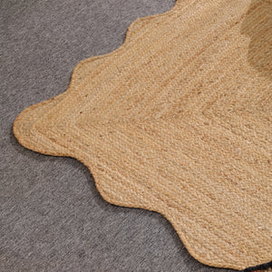 Handwoven Natural Jute Scalloped Edge Rug | Handmade Eco-Friendly Braided Area Rug | Boho Farmhouse Floor Carpet