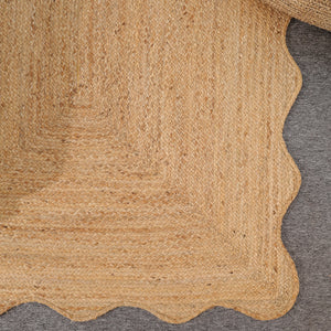 Handwoven Natural Jute Scalloped Edge Rug | Handmade Eco-Friendly Braided Area Rug | Boho Farmhouse Floor Carpet