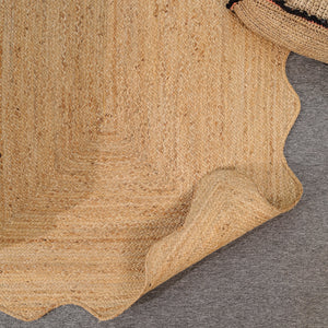 Handwoven Natural Jute Scalloped Edge Rug | Handmade Eco-Friendly Braided Area Rug | Boho Farmhouse Floor Carpet