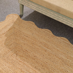 Handwoven Natural Jute Scalloped Edge Rug | Handmade Eco-Friendly Braided Area Rug | Boho Farmhouse Floor Carpet