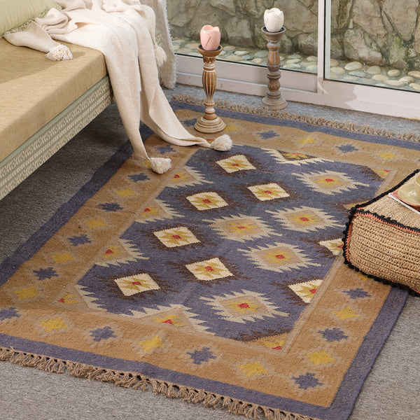 Handwoven Wool Kilim Area Rug | Handmade Southwestern Tribal Flatweave Rug | Boho Vintage Living Room Carpet