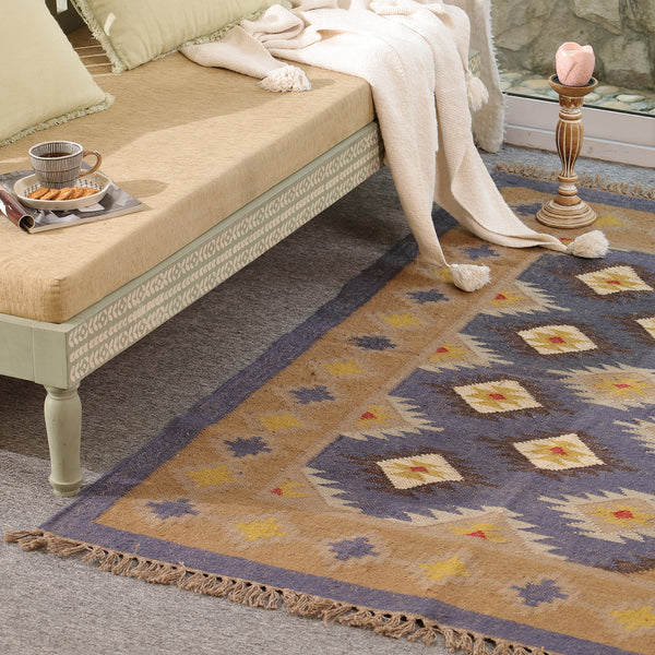 Handwoven Wool Kilim Area Rug | Handmade Southwestern Tribal Flatweave Rug | Boho Vintage Living Room Carpet