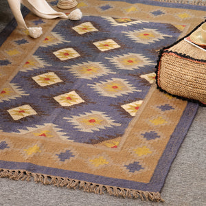 Handwoven Wool Kilim Area Rug | Handmade Southwestern Tribal Flatweave Rug | Boho Vintage Living Room Carpet