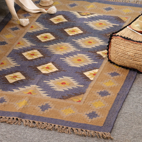 Handwoven Wool Kilim Area Rug | Handmade Southwestern Tribal Flatweave Rug | Boho Vintage Living Room Carpet