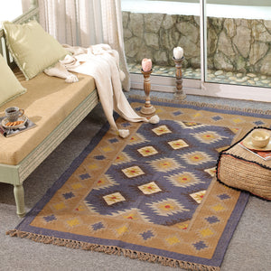 Handwoven Wool Kilim Area Rug | Handmade Southwestern Tribal Flatweave Rug | Boho Vintage Living Room Carpet